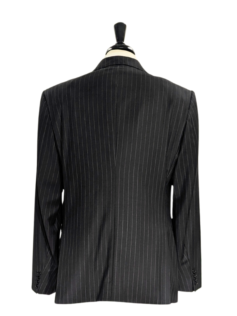 Armani Collezioni Black Pinstriped Notch Lapel Wool 2-Button Suit - 46R