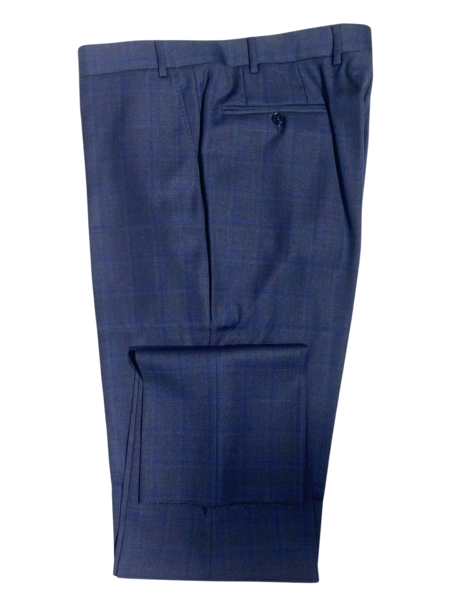 Canali Navy Blue Plaid Notch Lapel Classic Fit 100% Wool 2 Button Suit 48L