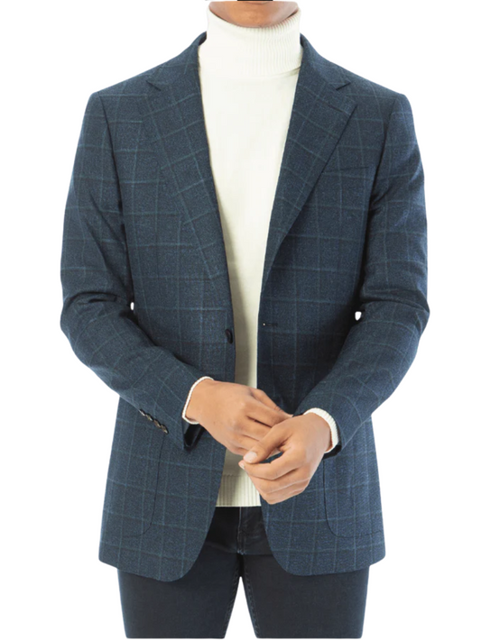 Sartoria Mazara Mens Classic Fit Blue With Green Check 2 Button Blazer Sportcoat