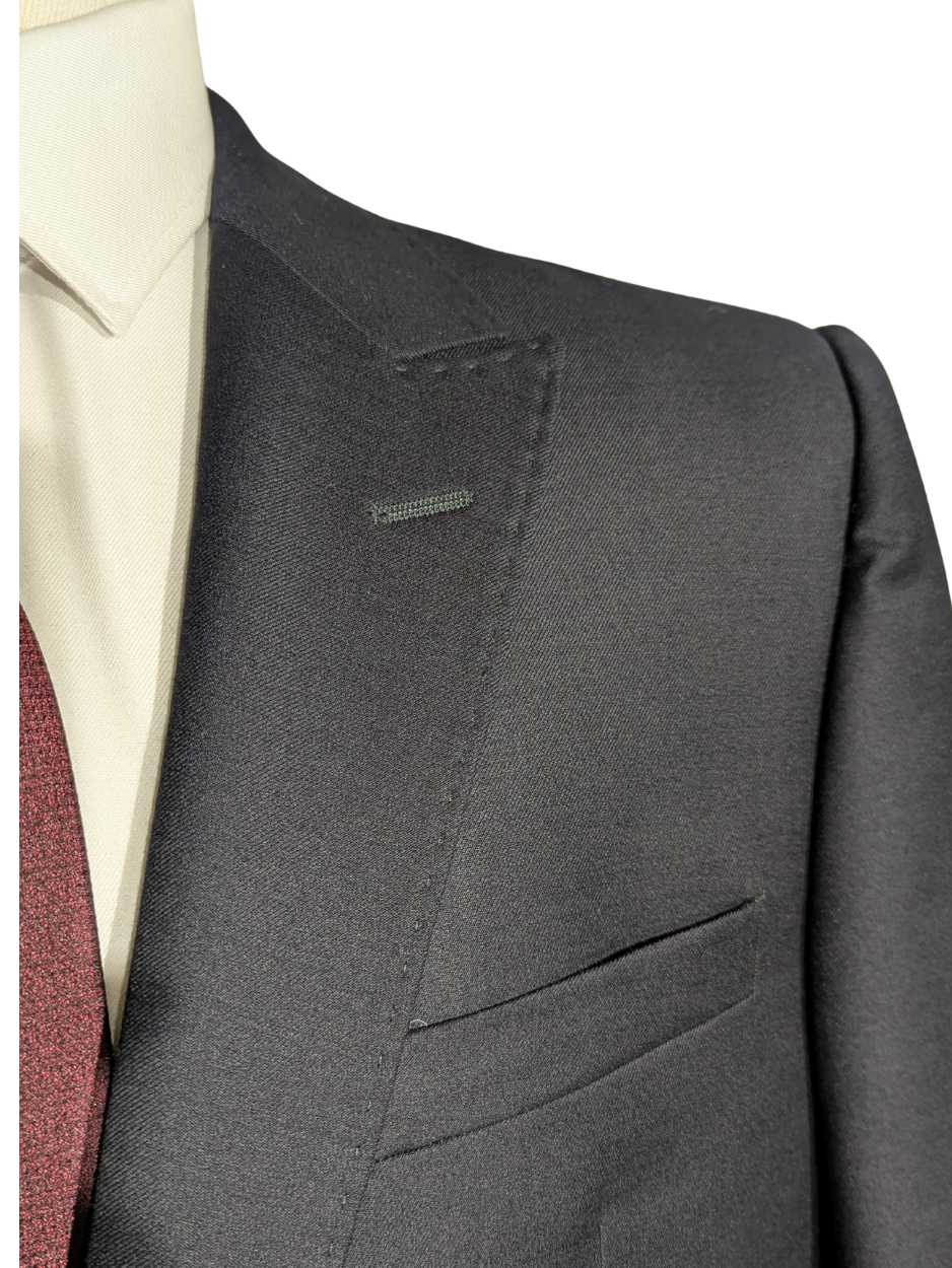 Armani Collezioni Solid Navy Blue Classic Fit Peak Lapel 1 Button Wool Suit 44R