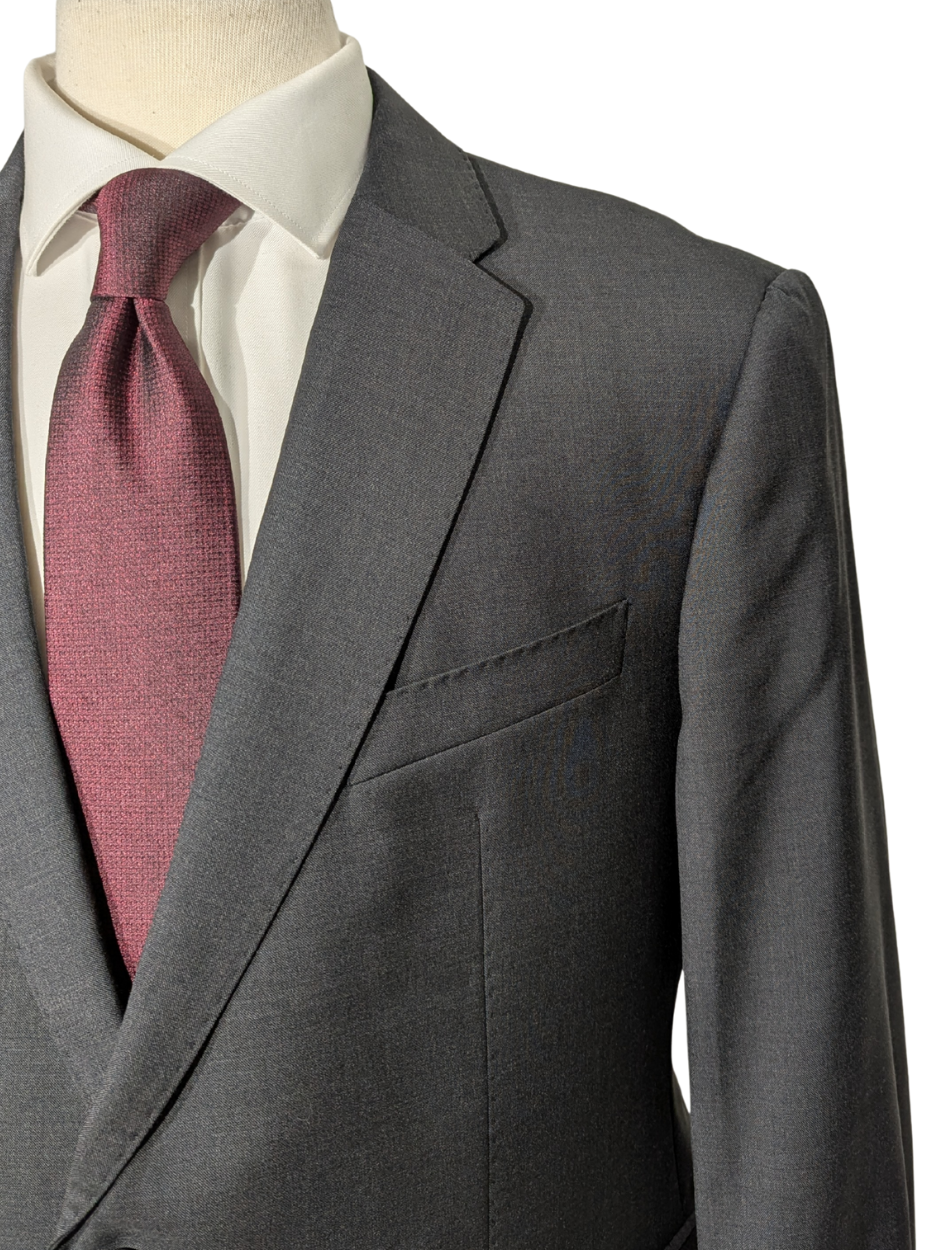 Emporio Armani Solid Charcoal Gray M-Line Modern Fit Notch Lapel 2 Button Wool Suit 46R
