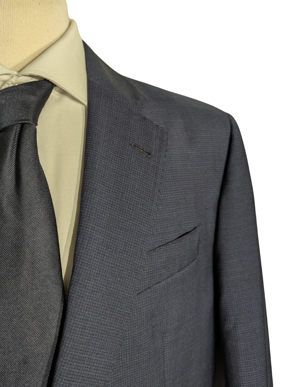 Emporio Armani Blue Mini Check G-Line Slim Fit Notch Lapel 2 Button Wool Suit 44R