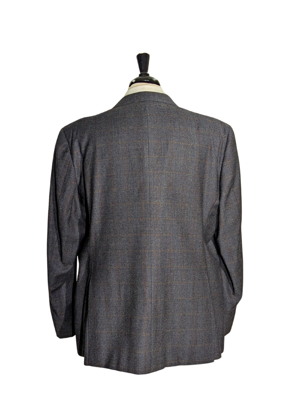 Armani Collezioni Brown And Gray Plaid  G-Line Notch Lapel Two Button Suit 48R