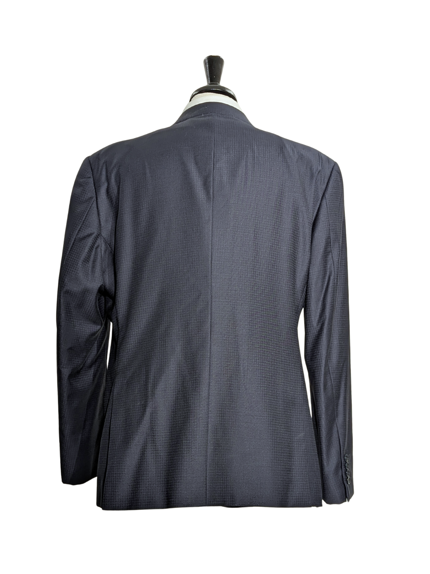 Armani Collezioni G-line Navy Blue Check Notch Lapel Wool Slim Fit 2-Button Suit - 48R