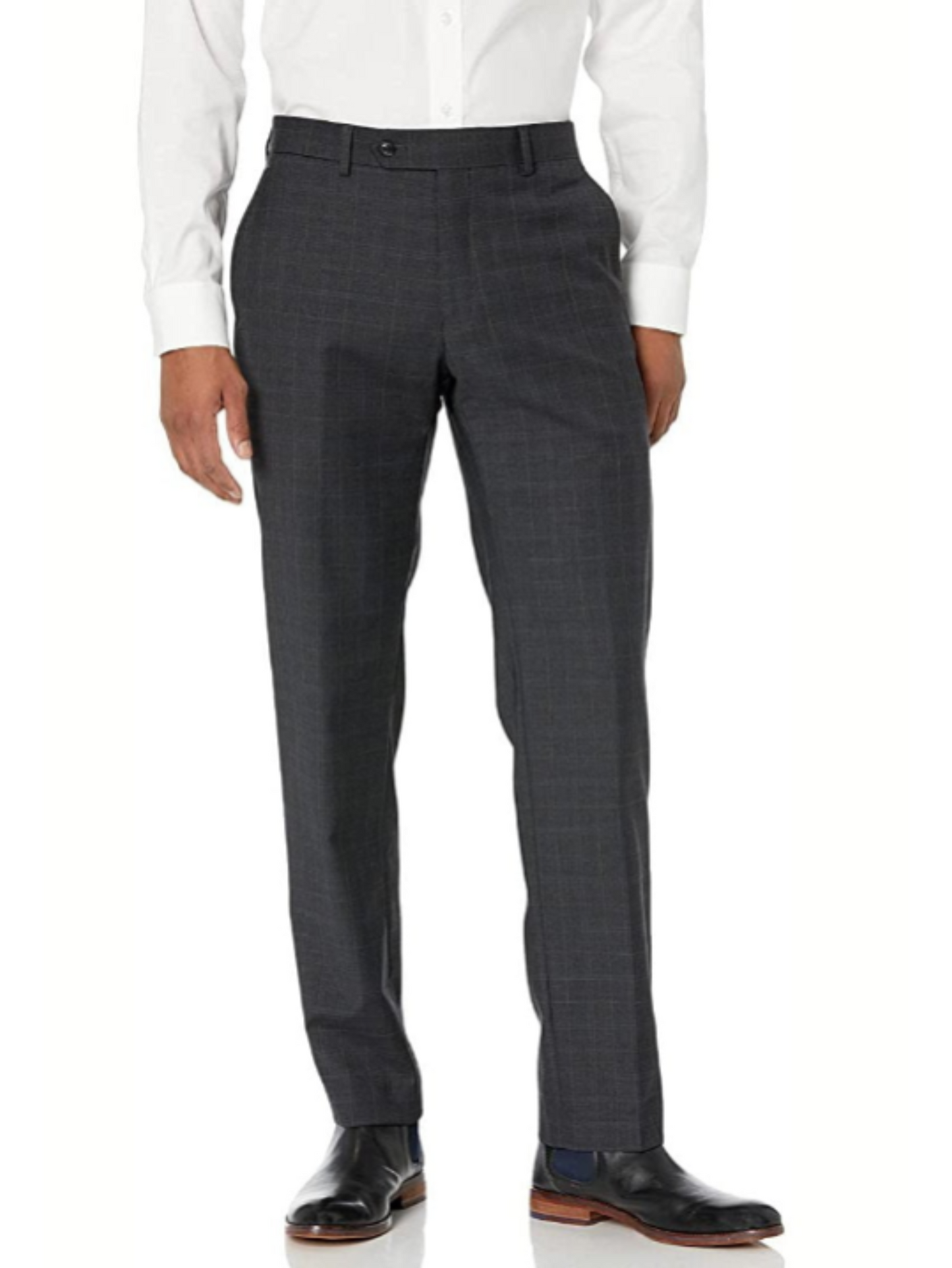 Tommy Hilfiger Charcoal Grey with Light Blue Windowpane Modern Fit Notch Lapel Wool Stretch Suit