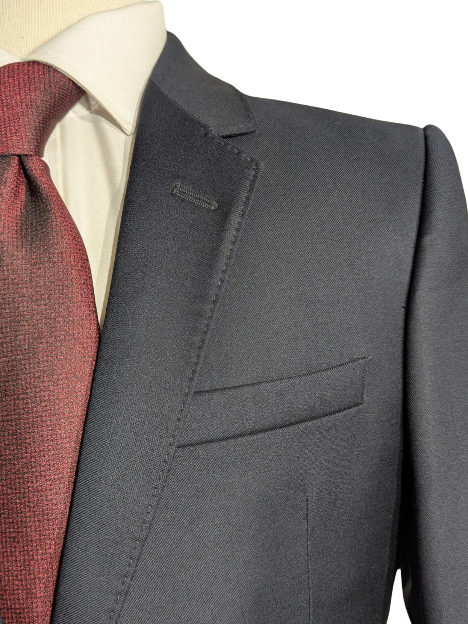 Emporio Armani Solid Navy Blue Classic Fit Notch Lapel 2 Button Wool Suit 38R