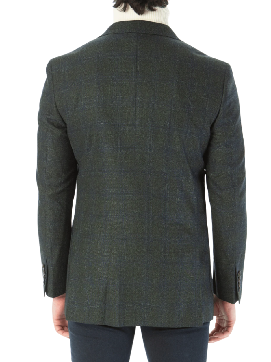 Sartoria Mazara Mens Classic Fit Green With Blue Check 2 Button Stretch Blazer Sportcoat