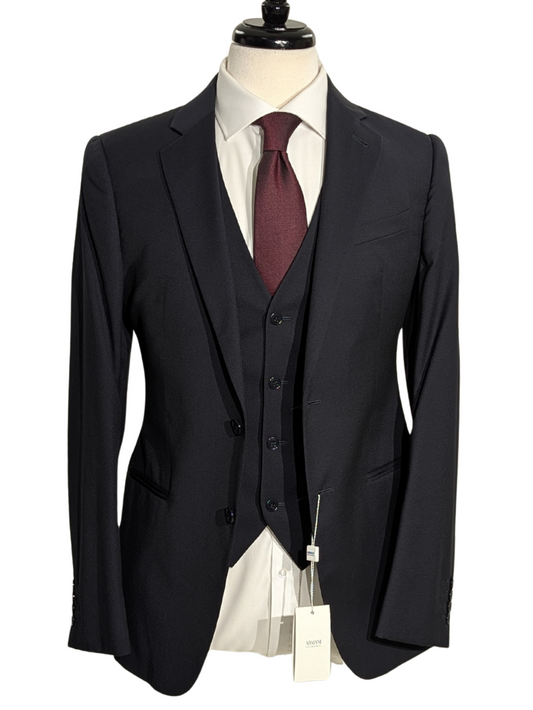 Armani Collezioni Black Textured Classic Fit Notch Lapel 3 Piece Wool Suit 36R
