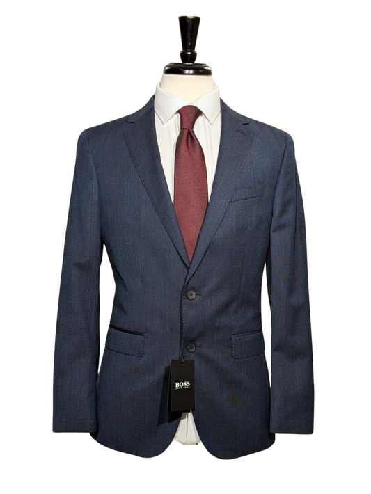 Hugo Boss Super 120s Navy Blue Textured Notch Lapels Slim Fit Wool 2-Button Suit - 38R