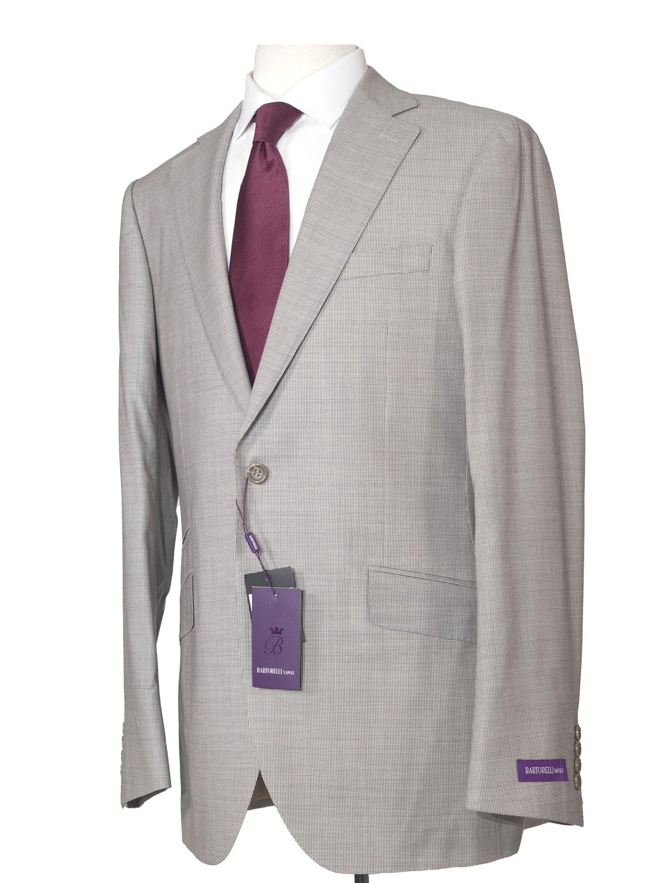 Napoli Mens Tan Houndstooth 100% Reda Wool Slim Fit 2 Piece Suit