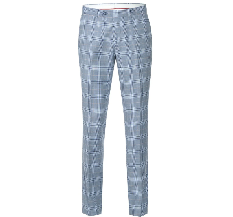 Raphael Light Blue Glen Plaid With Windowpane Slim Fit Stretch Notch Lapel Two Button Suit