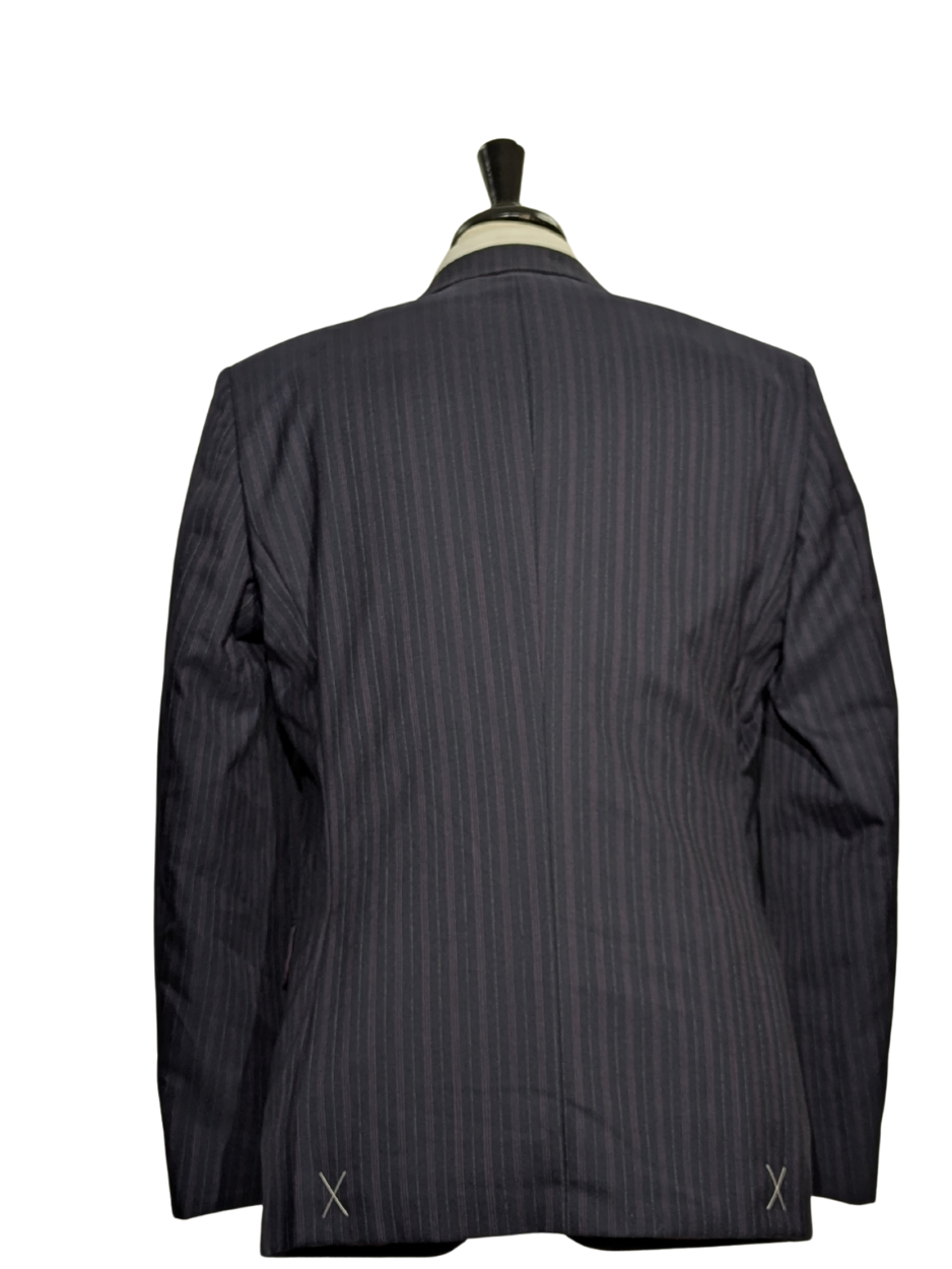 Hugo Boss Navy Blue and Purple Pinstriped Notch Lapels Wool 2-Button Suit 40R