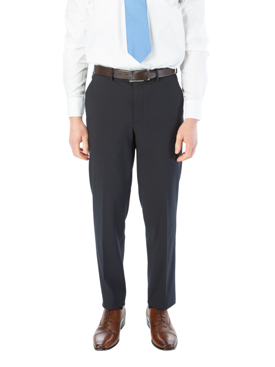 Raphael Mens Solid Navy Blue Slim Fit Flat Front Prehemmed Stretch Dress Pants