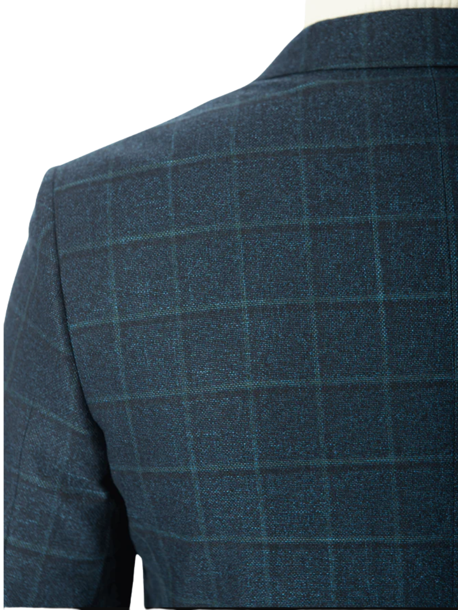 Sartoria Mazara Mens Classic Fit Blue With Green Check 2 Button Blazer Sportcoat