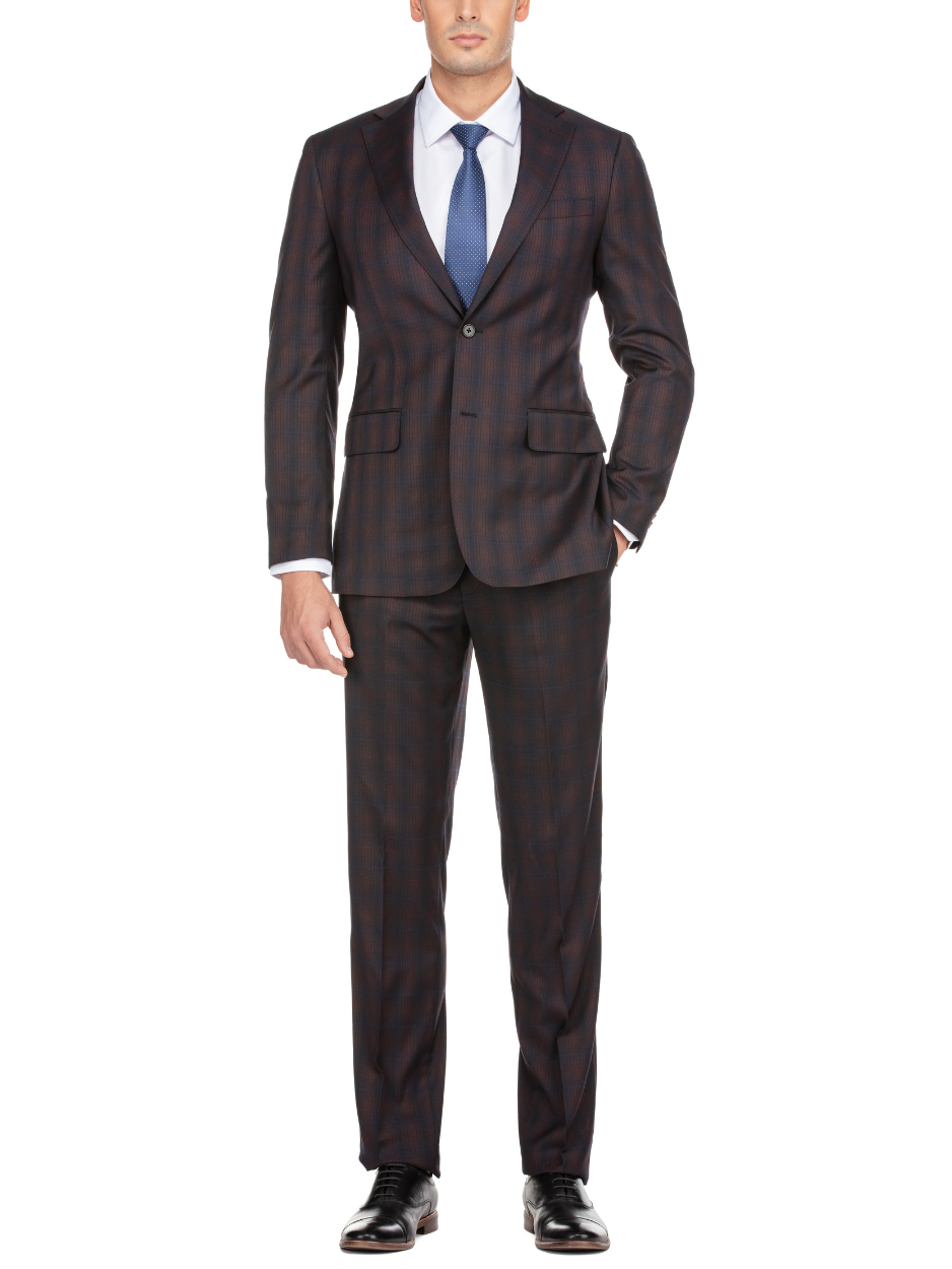 English Laundry Dark Navy With Burgundy Check Slim Fit 2 Button Stretch Suit