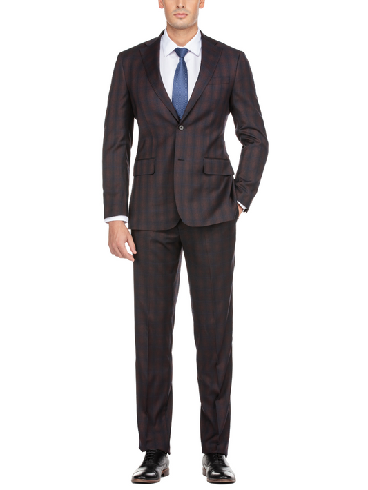 English Laundry Dark Navy With Burgundy Check Slim Fit 2 Button Stretch Suit
