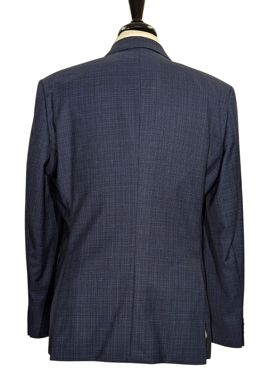 Hugo Boss Super 130 Drago Blue Check Wool Notch Lapel Two-Button Suit 44R
