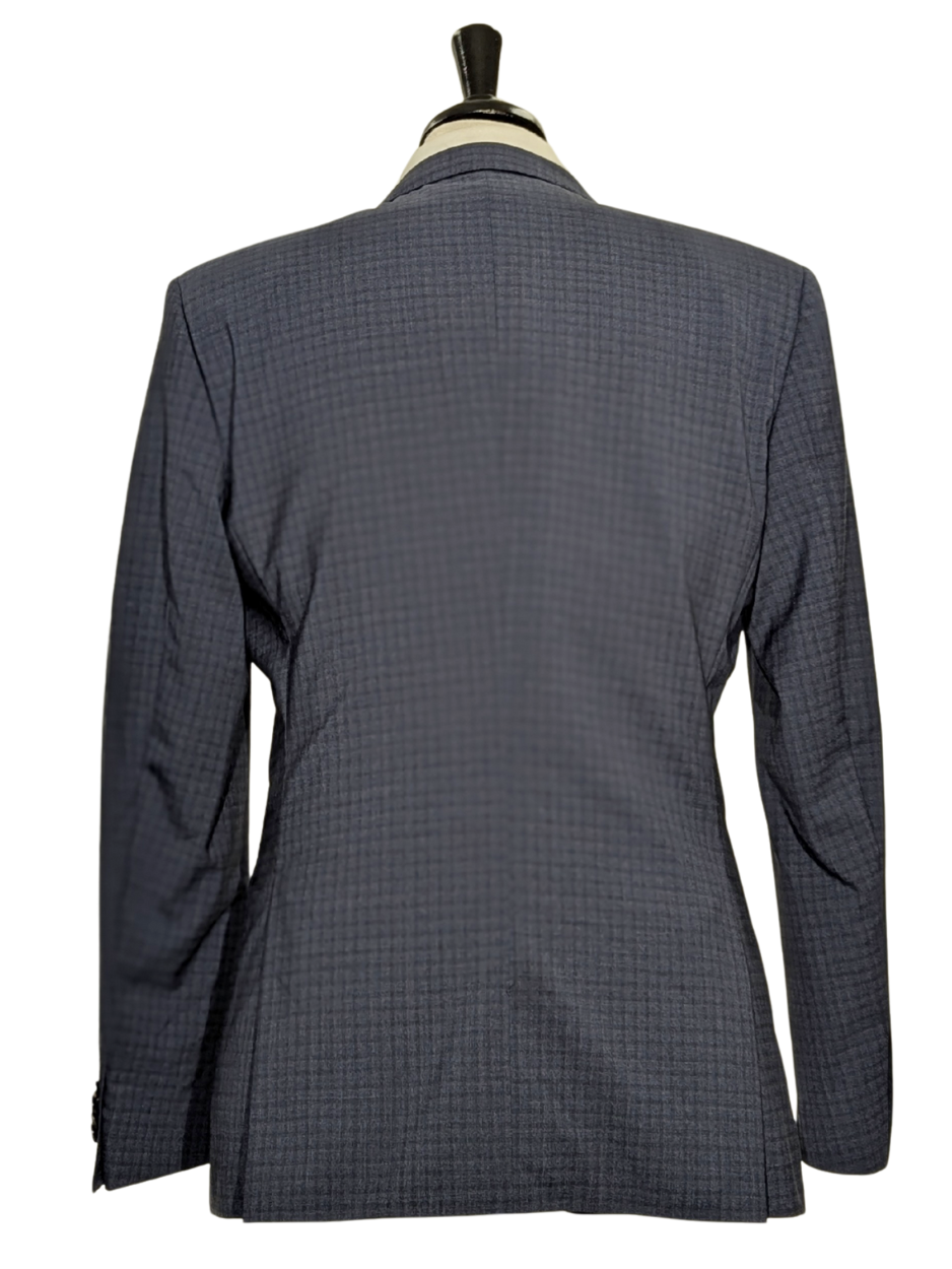 Hugo Boss Lanificio Blue and Gray Tonal Check Slim Fit Notch Lapels Wool 2-Button Suit - 40R