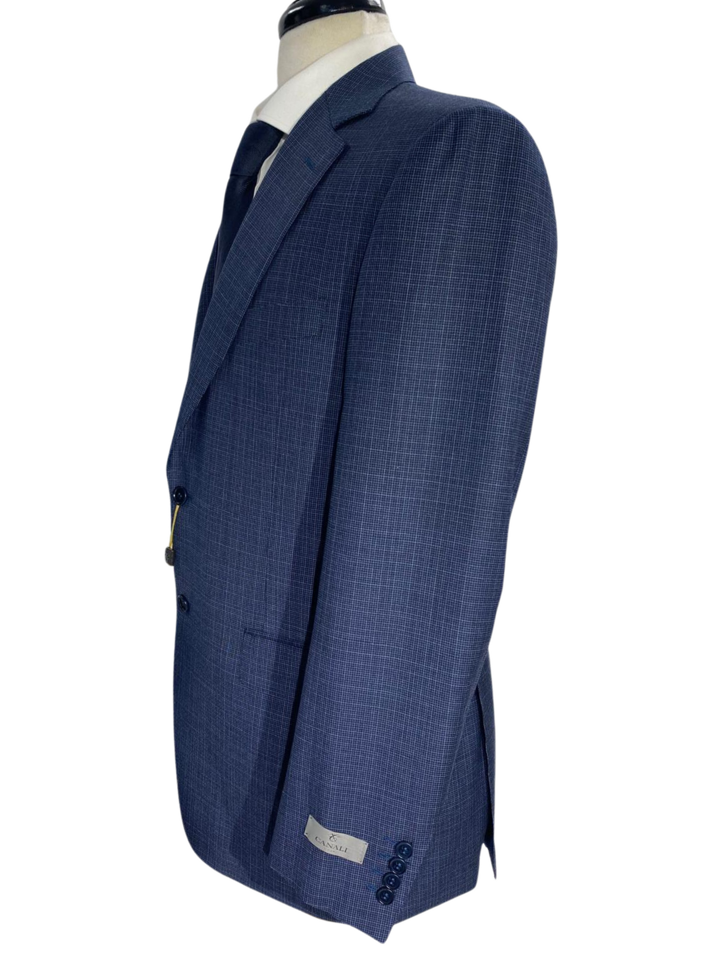 Canali Navy Blue Check Notch Lapel 100% Wool 2 Button Suit 38R