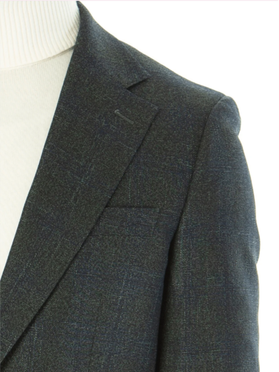 Sartoria Mazara Mens Classic Fit Green With Blue Check 2 Button Stretch Blazer Sportcoat