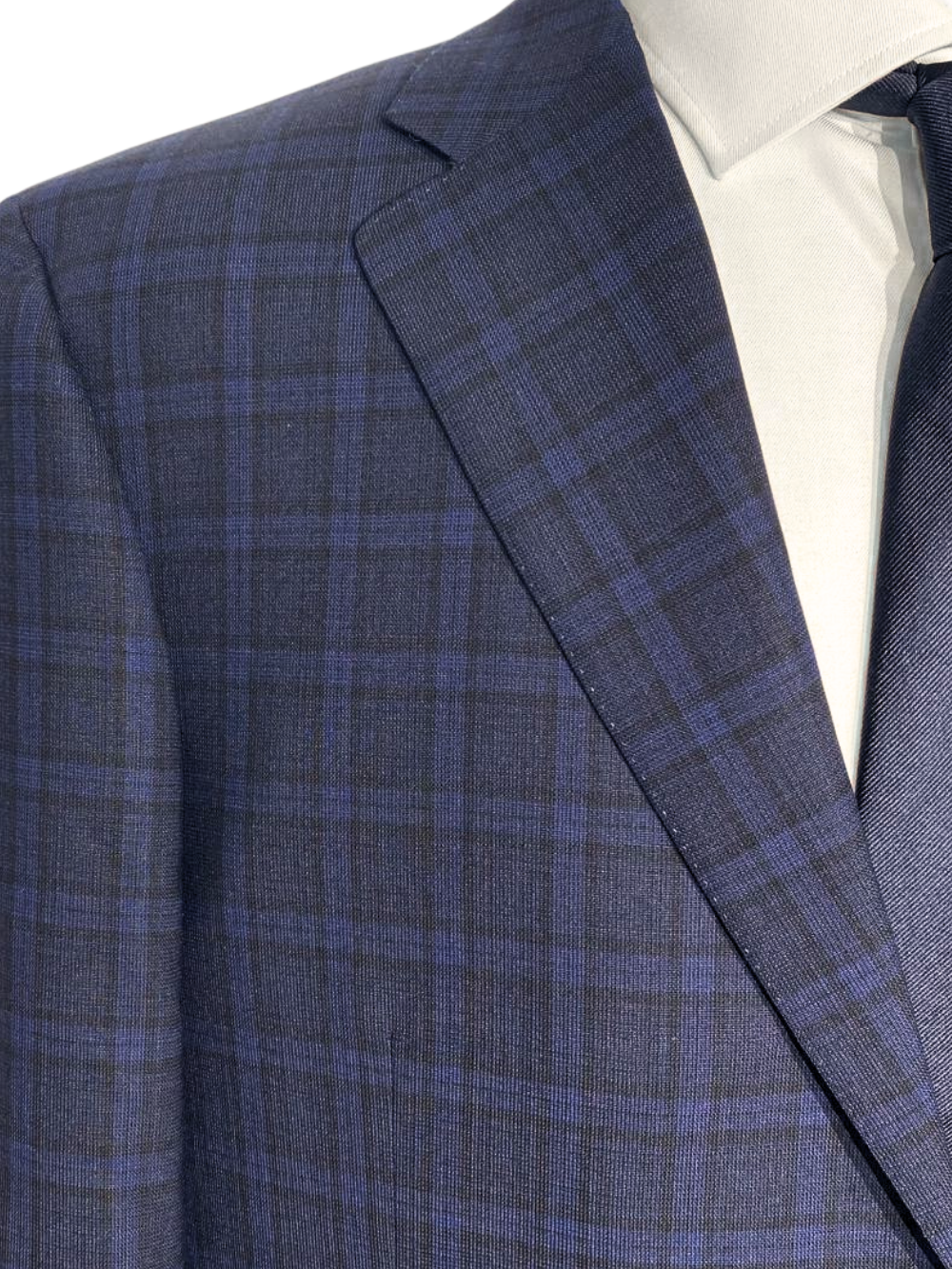 Canali Navy Blue Windowpane Plaid Notch Lapel 100% Wool 2 Button Suit 44L