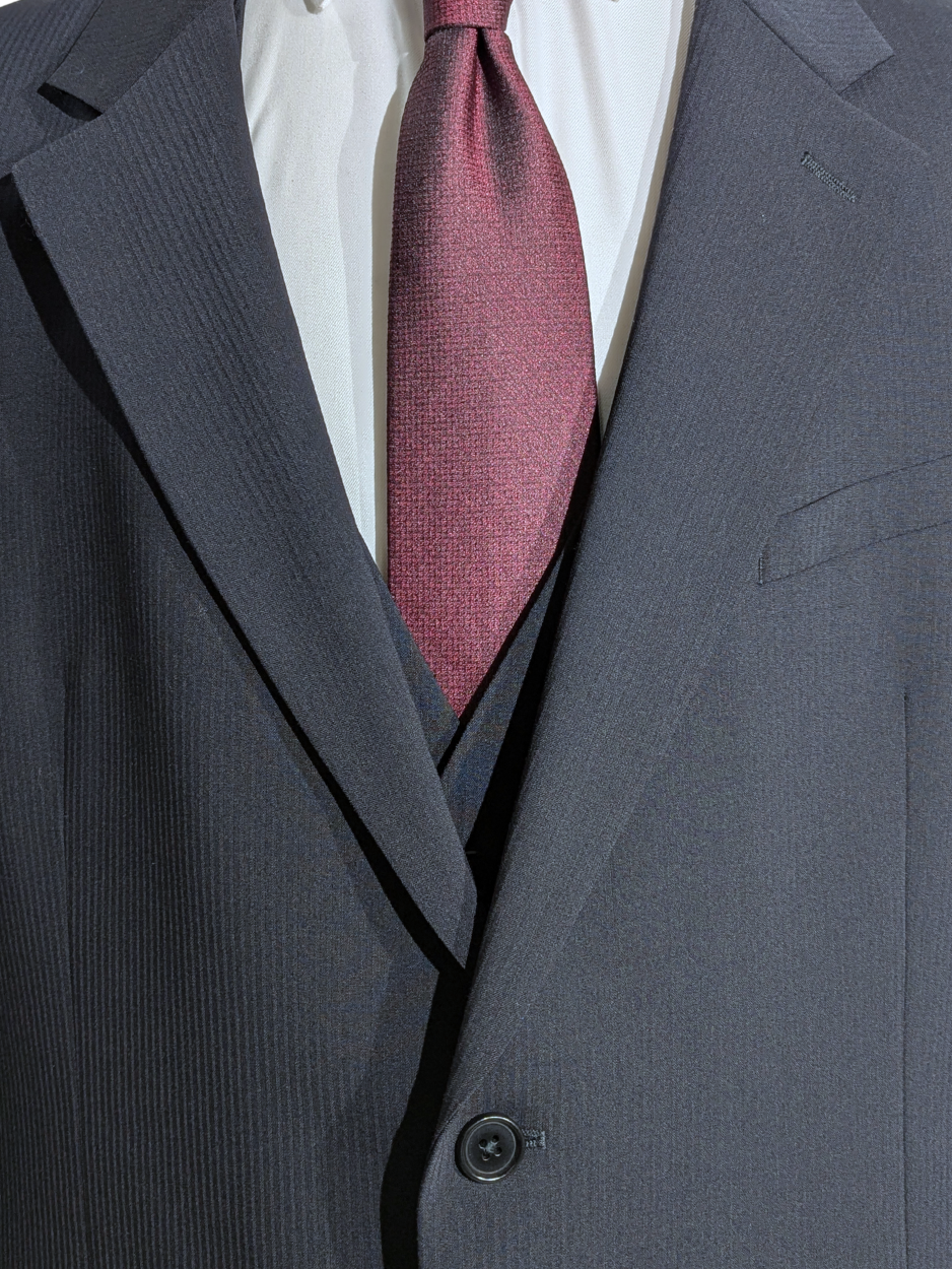 Armani Collezioni Navy Tonal Pinstriped Notch Lapel 3-Piece wool Stretch Suit - 48R
