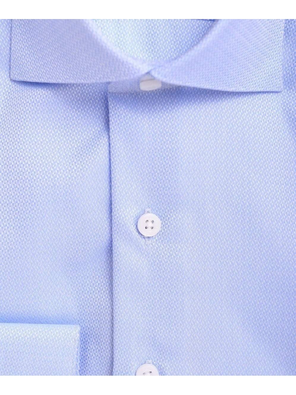 Mens Slim Fit Blue Textured Spread Collar Cotton Dress Shirt