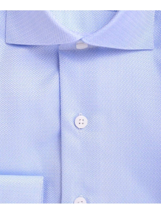 Mens Slim Fit Blue Textured Spread Collar Cotton Dress Shirt