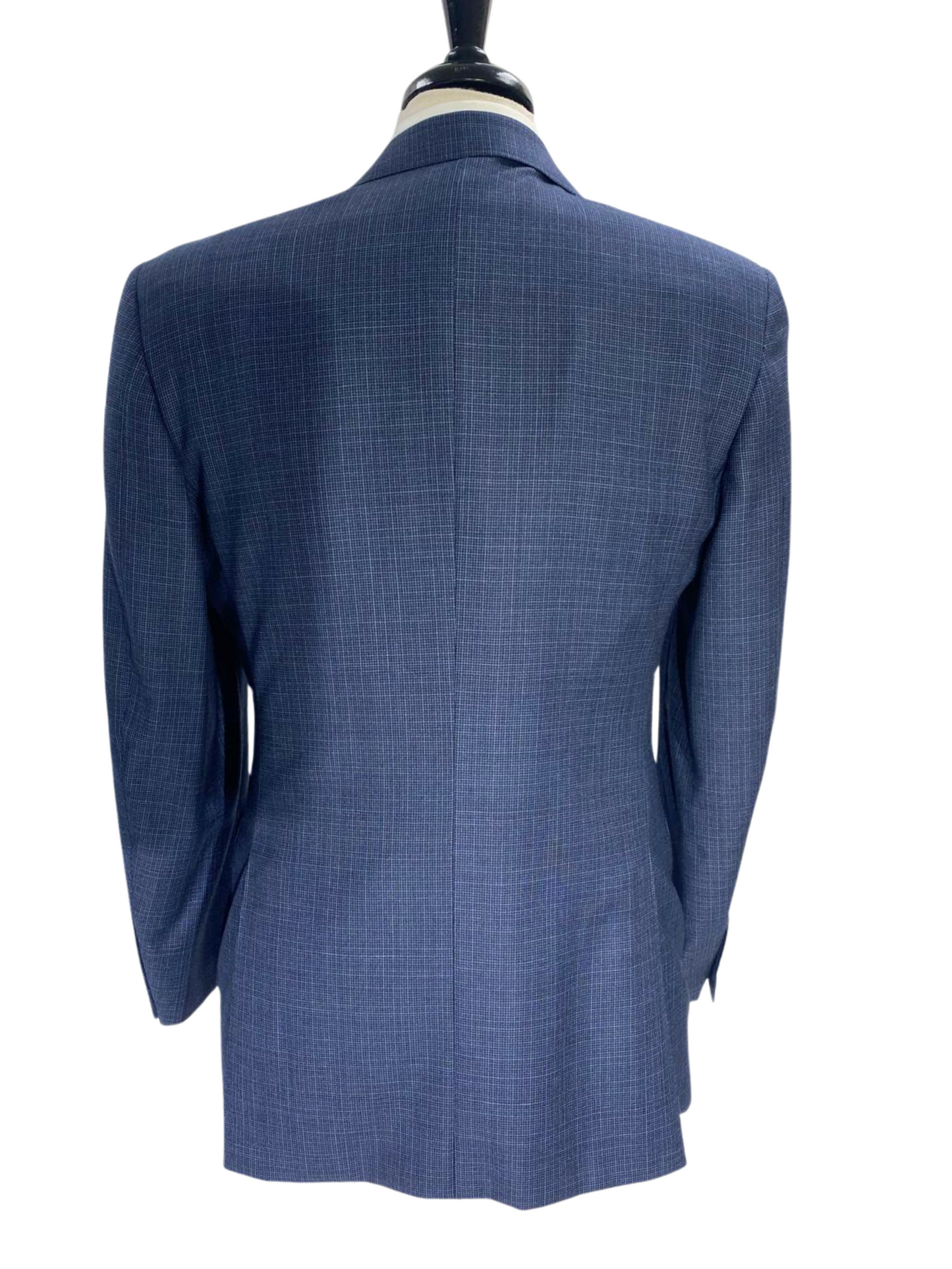 Canali Navy Blue Check Notch Lapel 100% Wool 2 Button Suit 38R