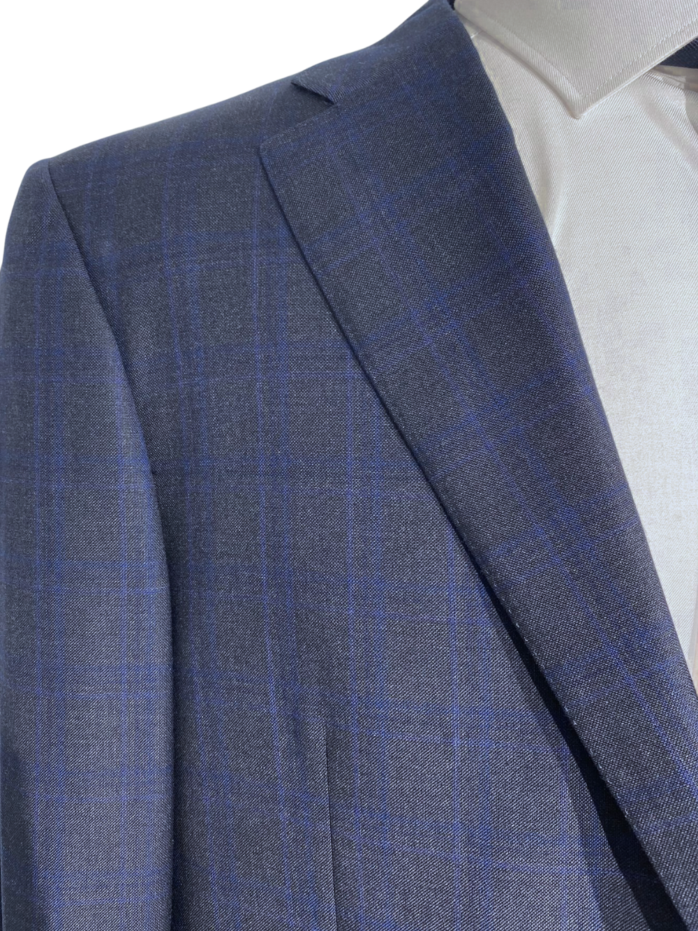 Canali Navy Blue Plaid Notch Lapel Classic Fit 100% Wool 2 Button Suit 48L