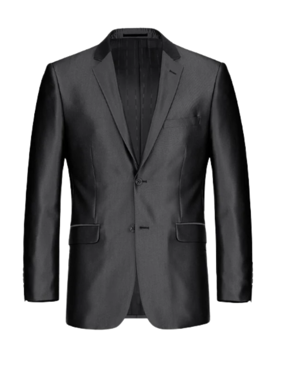 Raphael Solid Black Classic Fit Sharkskin Two Button Notch Lapel Suit