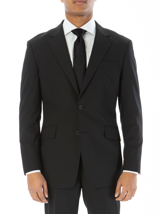 Raphael Mens Solid Black Slim Fit Stretch 2 Button Blazer Sportcoat