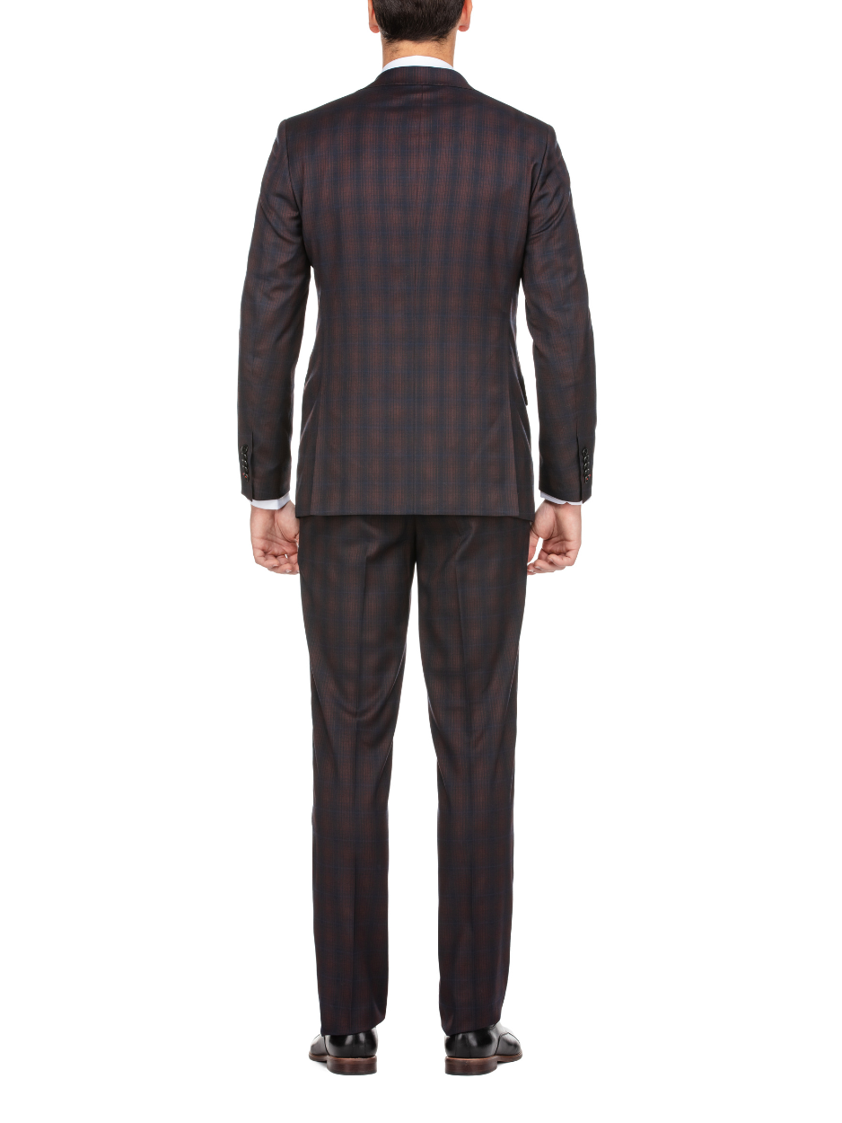 English Laundry Dark Navy With Burgundy Check Slim Fit 2 Button Stretch Suit