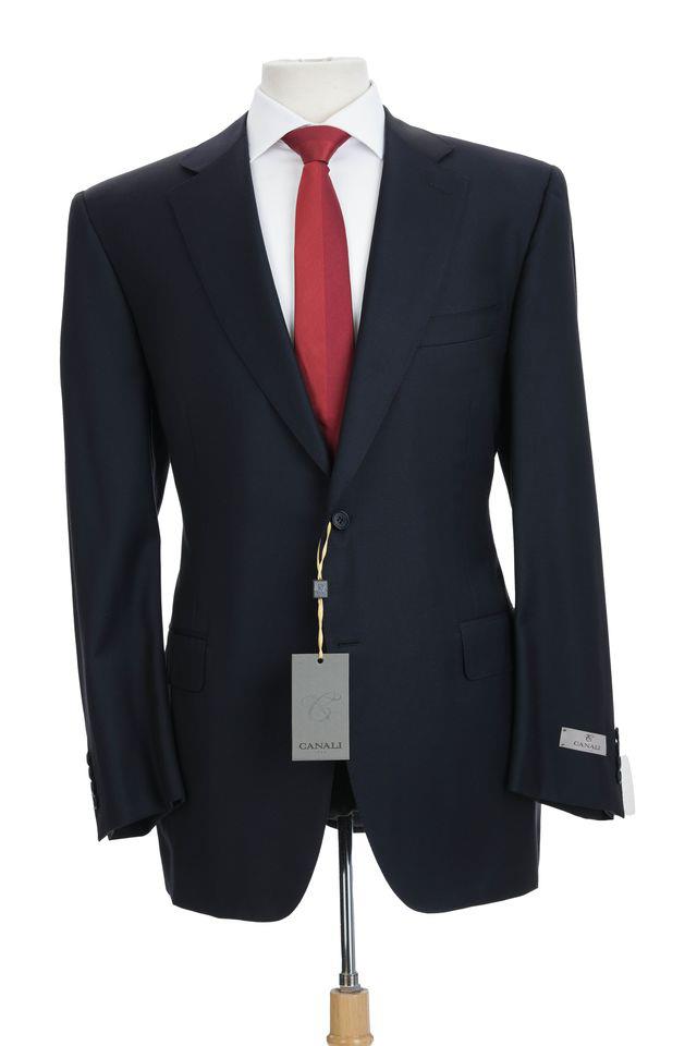 Canali Mens Solid Navy Blue 40L Drop 7 Modern Fit 100% Wool 2 Piece Suit