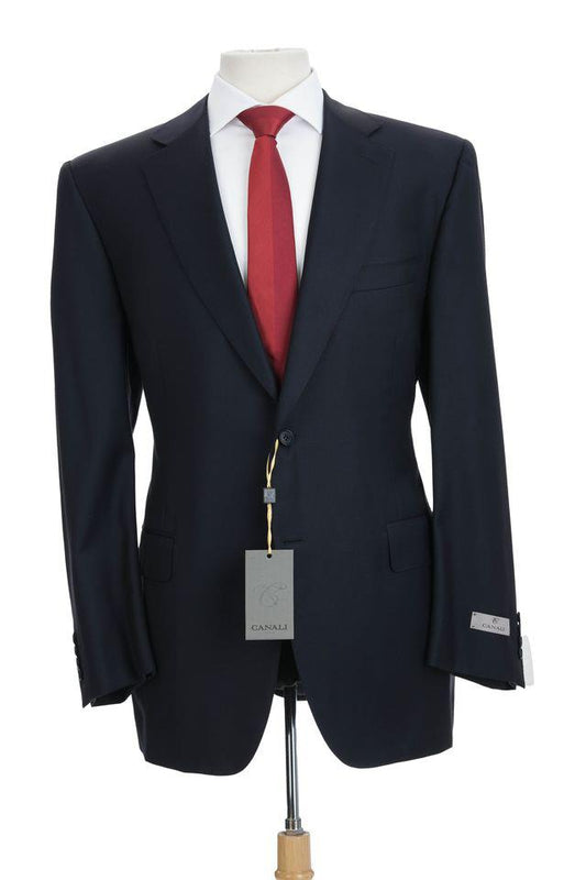 Canali Mens Solid Navy Blue 40L Drop 7 Modern Fit 100% Wool 2 Piece Suit