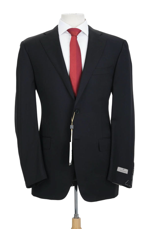 Canali Solid Black 100% Wool 2 Button Suit 46L