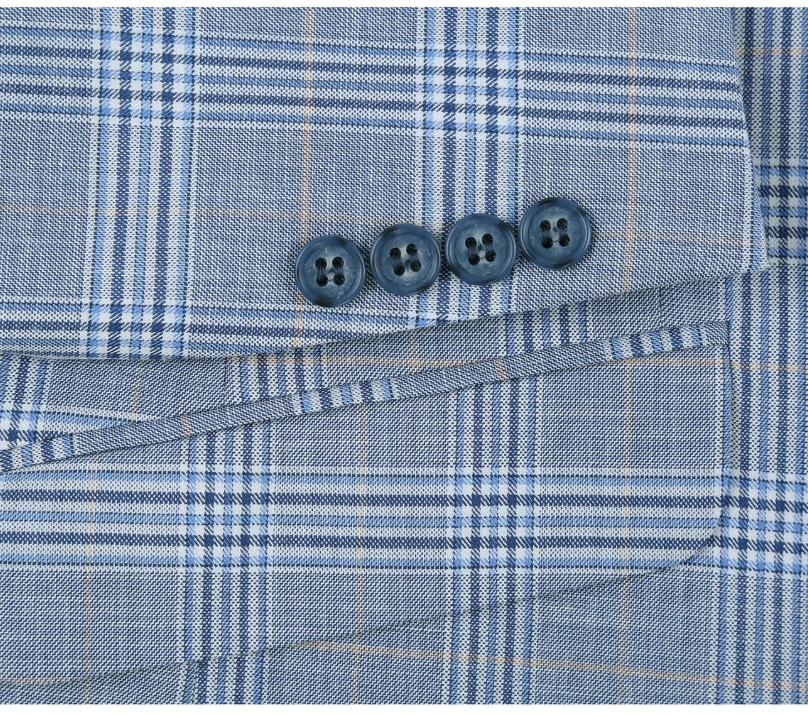 Raphael Light Blue Glen Plaid With Windowpane Slim Fit Stretch Notch Lapel Two Button Suit