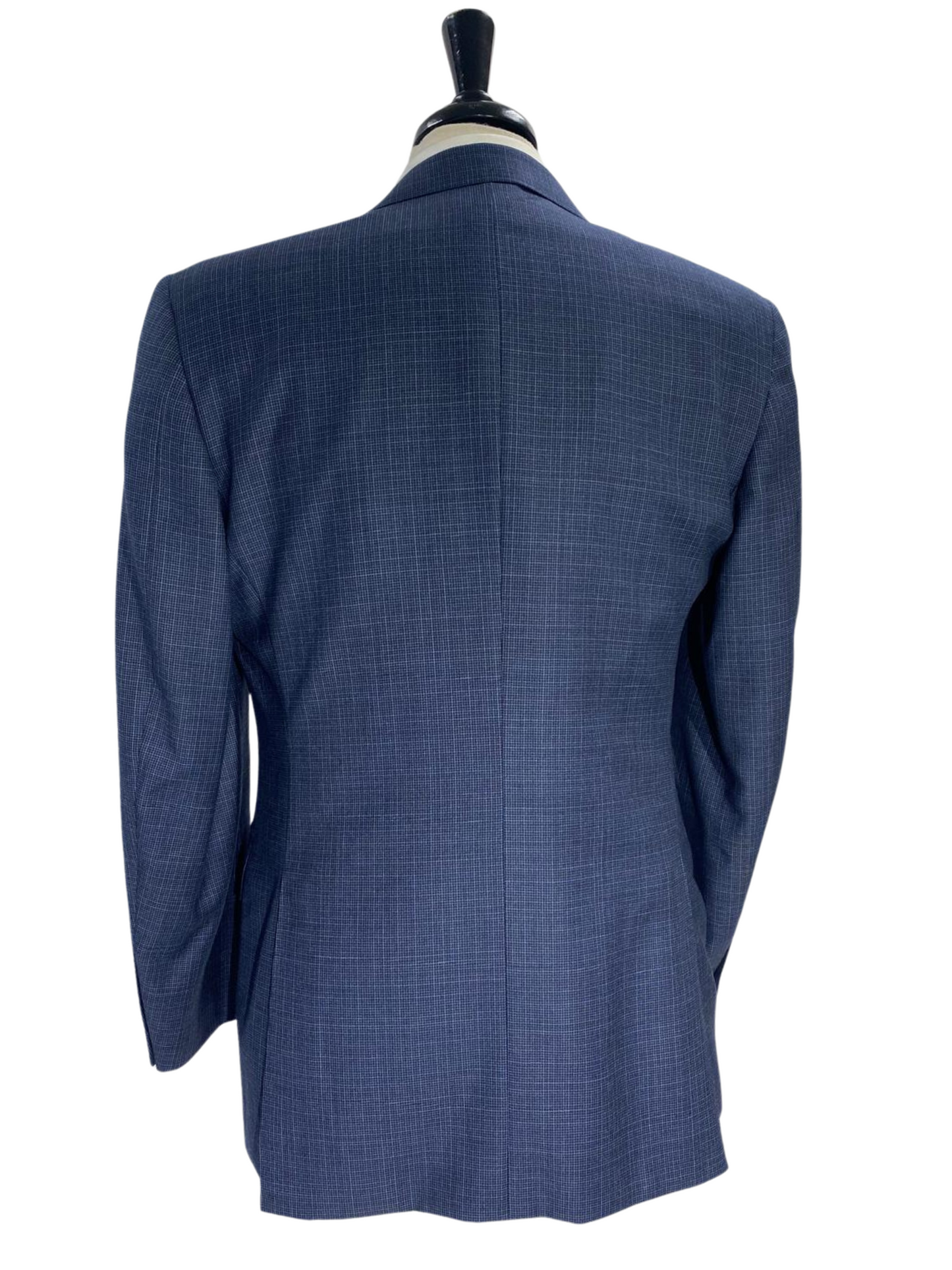 Canali Navy Blue Check Notch Lapel 100% Wool 2 Button Suit 38R