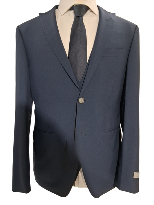 Canali Solid Navy 3-piece 100% Wool Suit 42R