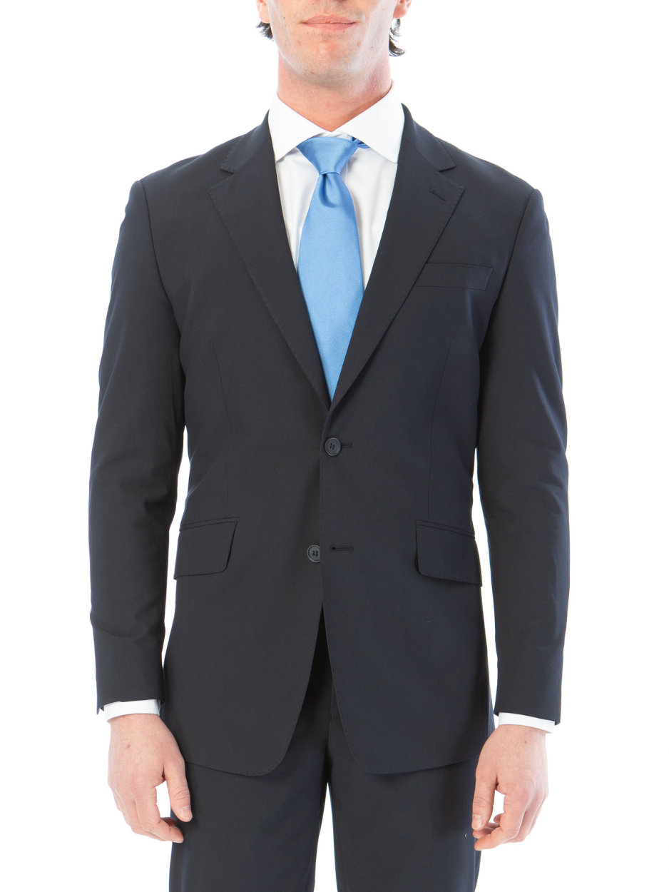 Raphael Mens Solid Navy Blue Slim Fit Stretch 2 Button Blazer Sportcoat