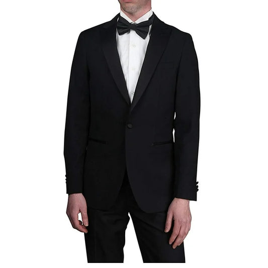 Raphael Solid Black Classic Fit With Black Satin Peak Lapels Tuxedo Suit