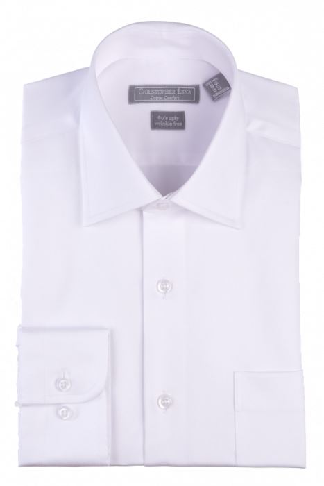 C.L. Shirts Mens Solid White Spread Collar Dress Shirt