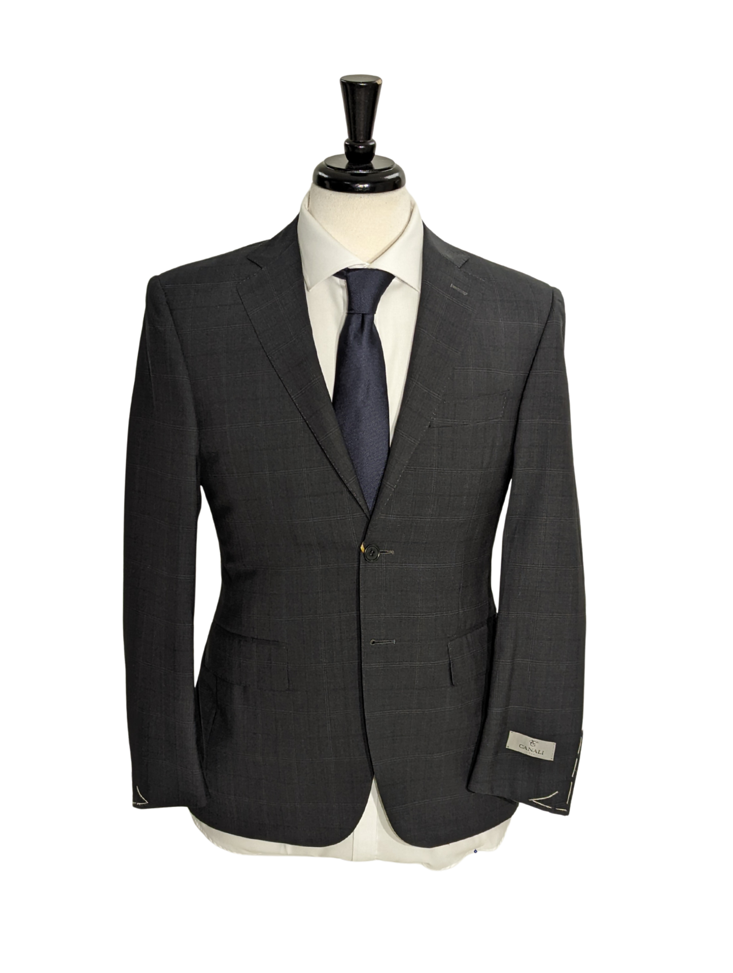 Canali Men's Charcoal Windowpane 100% Wool Suit 34S