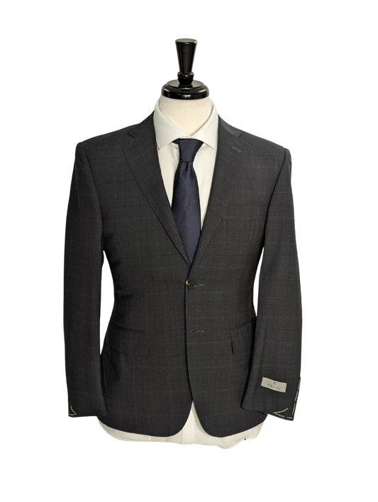 Canali Men's Charcoal Windowpane 100% Wool Suit 34S