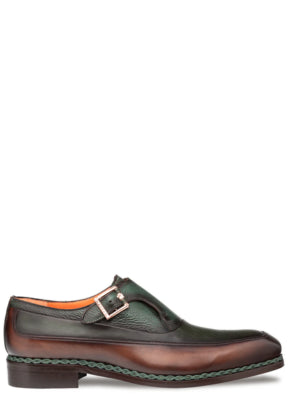 Mezlan Mens Green and Brown Monk Strap Leather Dress Shoes