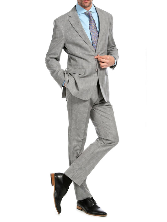 Ferrecci Mens Light Gray Plaid Classic Fit Wool Blend 2 Piece Suit