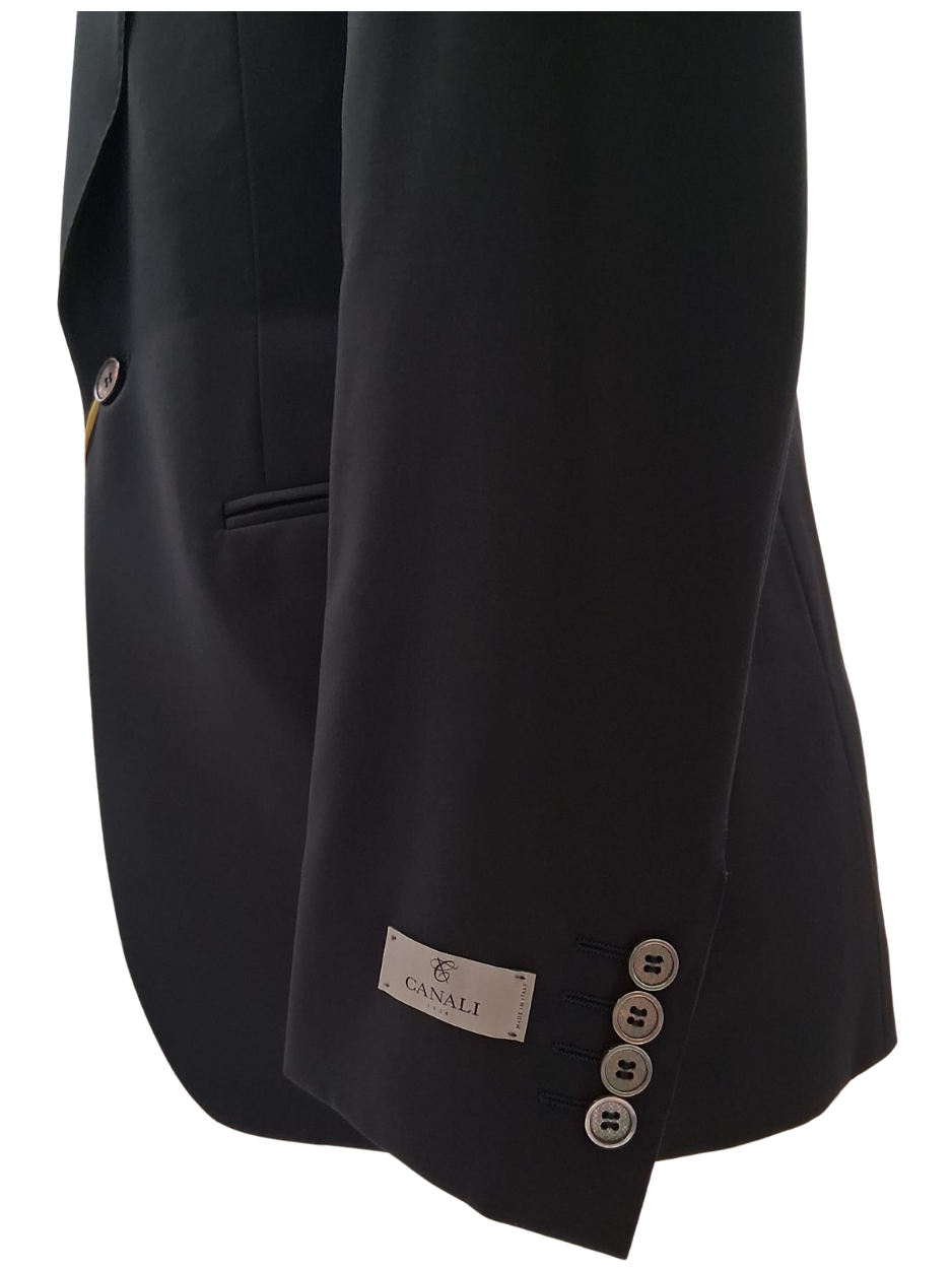 Canali Solid Black 3-piece 1-button 100% Wool Suit 42R