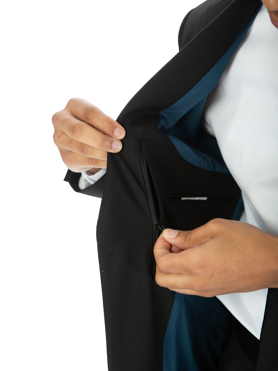 Raphael Mens Solid Black Slim Fit Stretch 2 Button Blazer Sportcoat