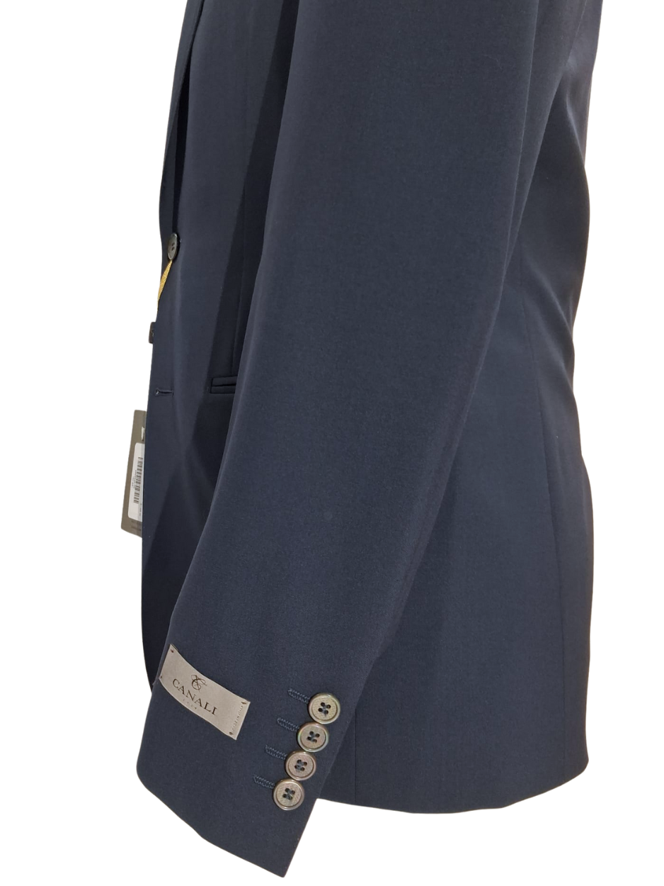 Canali Solid Navy 3-piece 100% Wool Suit 42R