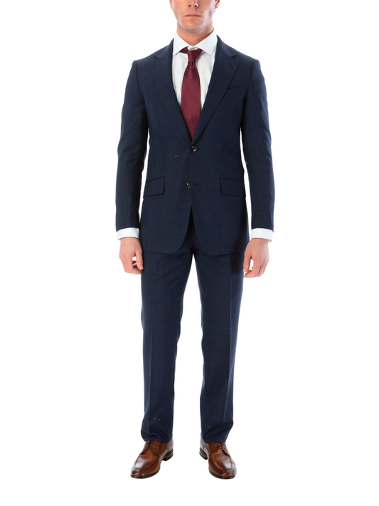 Tovaglia Mens Slim Fit Blue Plaid 100% Wool 2 Piece Suit